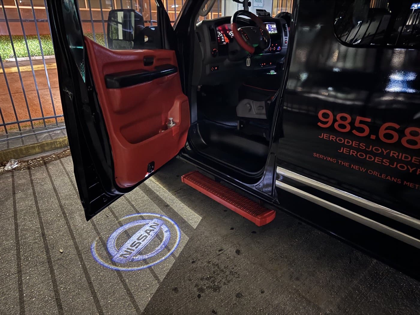 Illuminated driver entry on the Joy Ride passenger van